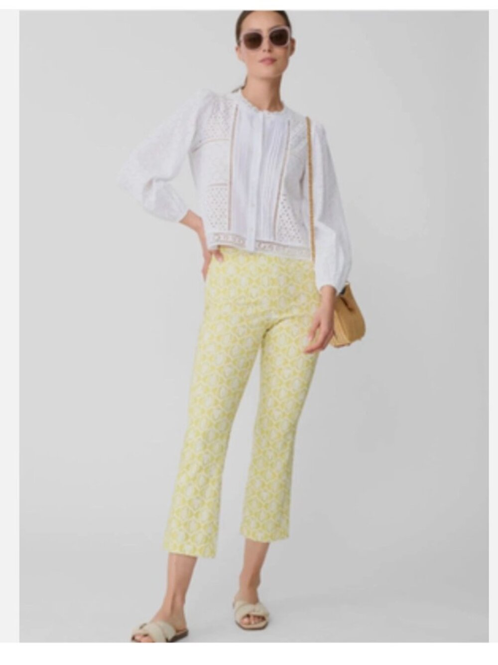 J.McLaughlin Ivy Pants Chartreuse/White Lahara Leaves size 2. NWT - Picture 2 of 2